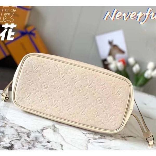 Louis Vuitton Women LV Neverfull MM Carryall Tote Crème Beige Embossed Grained Cowhide - Image 6