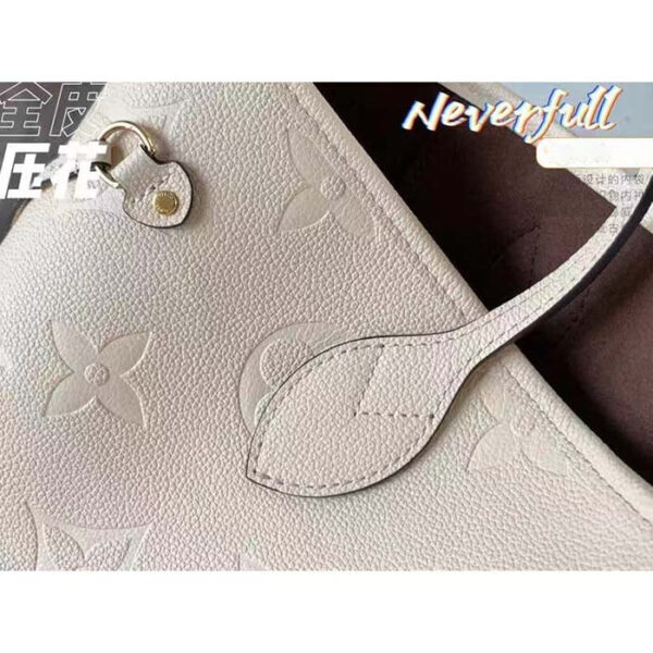 Louis Vuitton Women LV Neverfull MM Carryall Tote Crème Beige Embossed Grained Cowhide - Image 9
