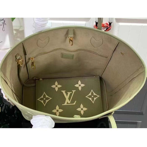 Louis Vuitton Women LV Neverfull MM Light Khaki Cream Monogram Empreinte Embossed Grained Cowhide Leather - Image 6