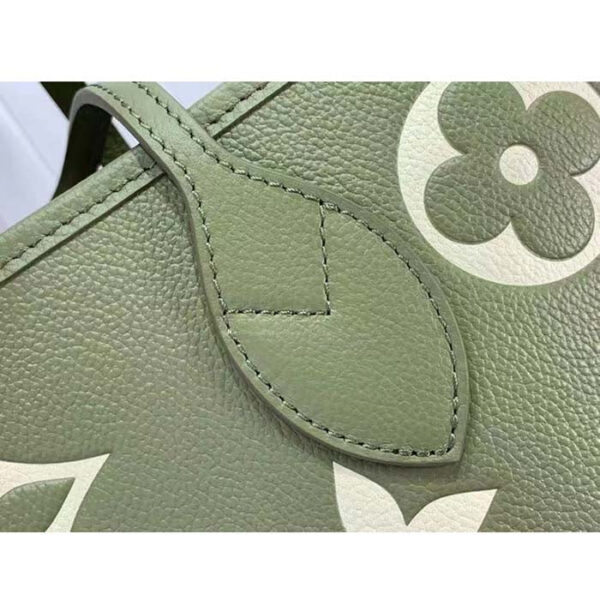 Louis Vuitton Women LV Neverfull MM Light Khaki Cream Monogram Empreinte Embossed Grained Cowhide Leather - Image 9