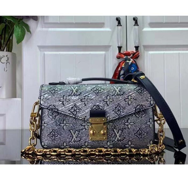 Louis Vuitton Women LV Pochette Métis East West Handbag Blue Monoglam Coated Canvas - Image 2