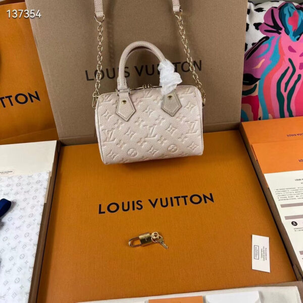 Louis Vuitton Women LV Speedy Bandouliere 20 Bag Beige Embossed Grained Cowhide Leather - Image 7