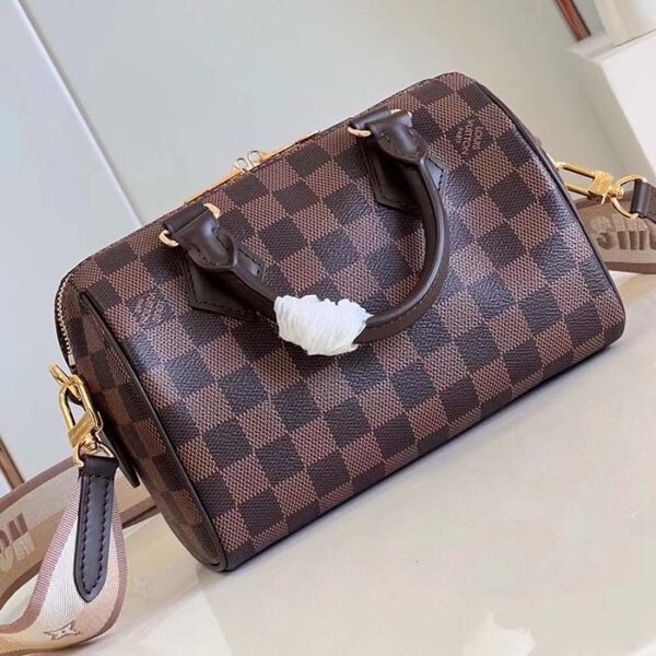 Louis Vuitton Women LV Speedy Bandoulière 20 Damier Ebene Coated Canvas Cowhide Leather - Image 3