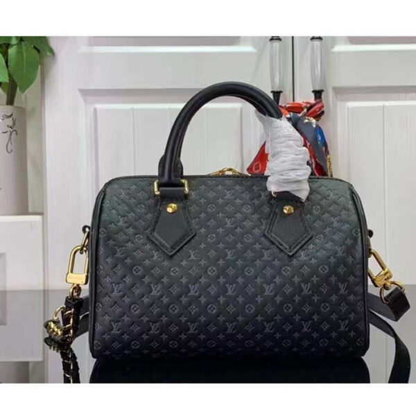 Louis Vuitton Women LV Speedy Bandouliere 20 Handbag Black Calfskin Double Zip - Image 3