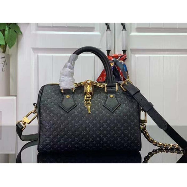 Louis Vuitton Women LV Speedy Bandouliere 20 Handbag Black Calfskin Double Zip - Image 2