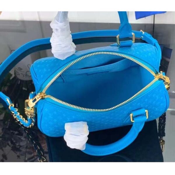 Louis Vuitton Women LV Speedy Bandouliere 20 Handbag Blue Calfskin Double Zip - Image 6