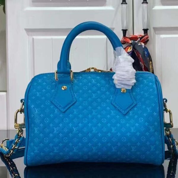Louis Vuitton Women LV Speedy Bandouliere 20 Handbag Blue Calfskin Double Zip - Image 2