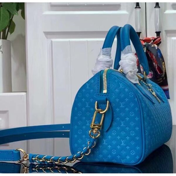 Louis Vuitton Women LV Speedy Bandouliere 20 Handbag Blue Calfskin Double Zip - Image 4