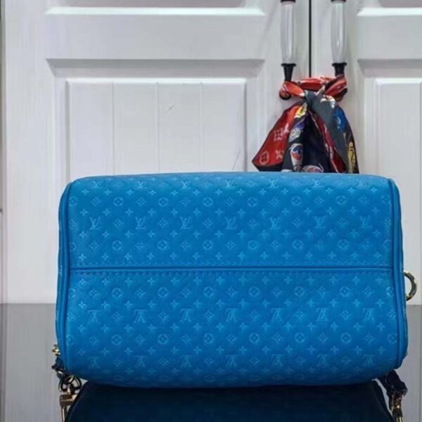Louis Vuitton Women LV Speedy Bandouliere 20 Handbag Blue Calfskin Double Zip - Image 5