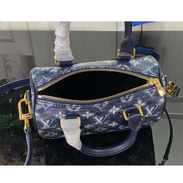 Louis Vuitton Women LV Speedy Bandouliere 20 Handbag Blue Monoglam Coated Canvas - Image 7