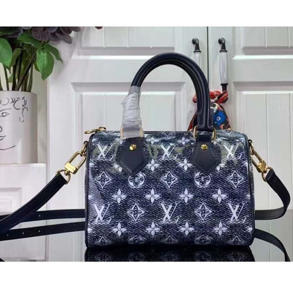Louis Vuitton Women LV Speedy Bandouliere 20 Handbag Blue Monoglam Coated Canvas - Image 4