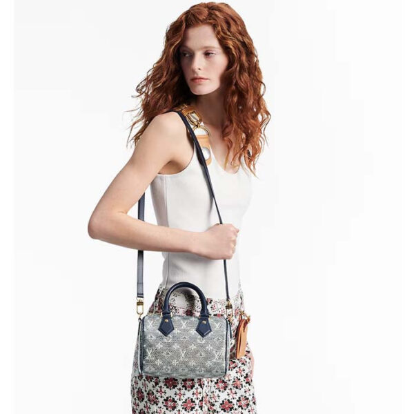 Louis Vuitton Women LV Speedy Bandouliere 20 Handbag Blue Monoglam Coated Canvas - Image 14