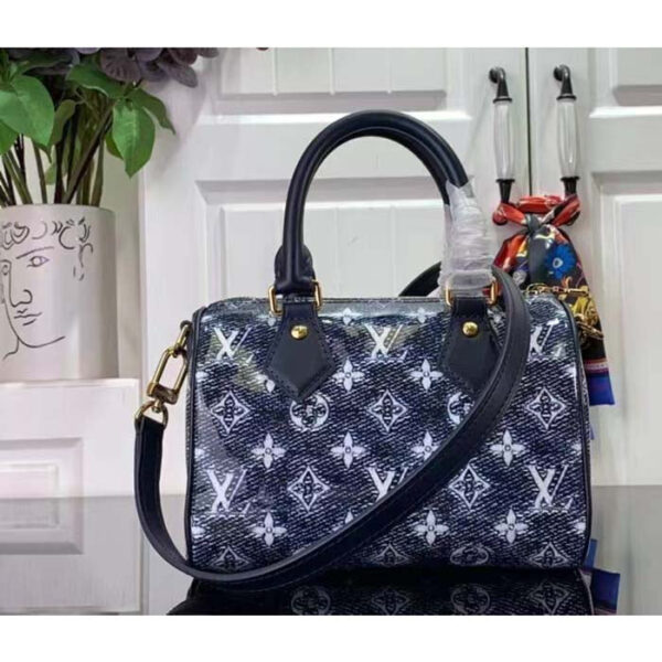 Louis Vuitton Women LV Speedy Bandouliere 20 Handbag Blue Monoglam Coated Canvas - Image 3
