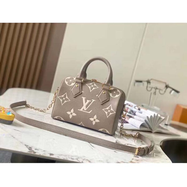 Louis Vuitton Women LV Speedy Bandouliere 20 Handbag Gray Beige Monogram Empreinte Embossed Cowhide - Image 3
