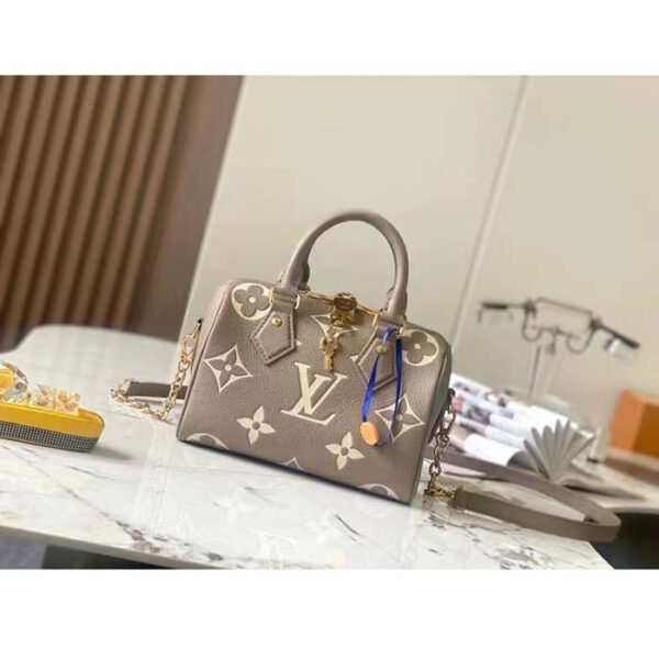 Louis Vuitton Women LV Speedy Bandouliere 20 Handbag Gray Beige Monogram Empreinte Embossed Cowhide - Image 4