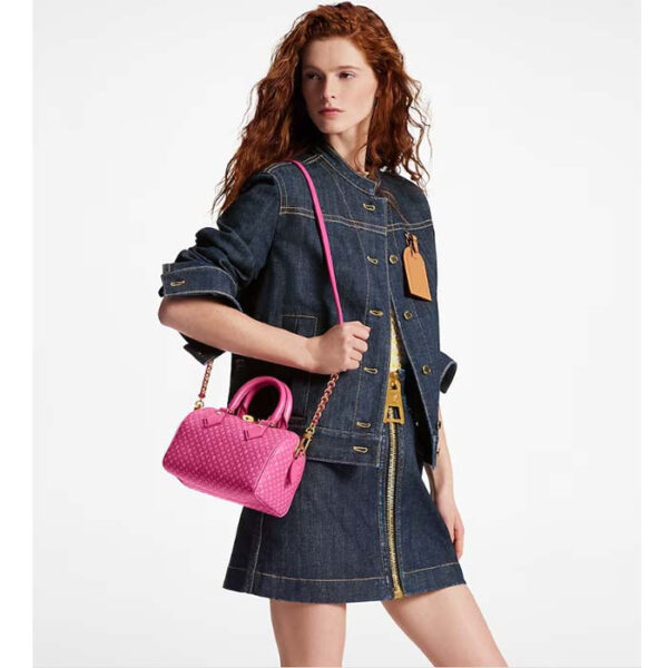 Louis Vuitton Women LV Speedy Bandouliere 20 Handbag Rose Calfskin Double Zip - Image 12