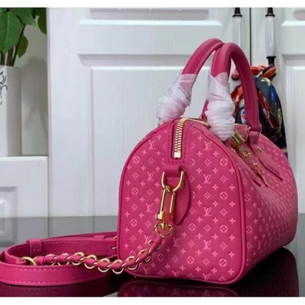 Louis Vuitton Women LV Speedy Bandouliere 20 Handbag Rose Calfskin Double Zip - Image 4