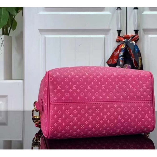 Louis Vuitton Women LV Speedy Bandouliere 20 Handbag Rose Calfskin Double Zip - Image 5