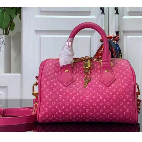 Louis Vuitton Women LV Speedy Bandouliere 20 Handbag Rose Calfskin Double Zip - Image 2