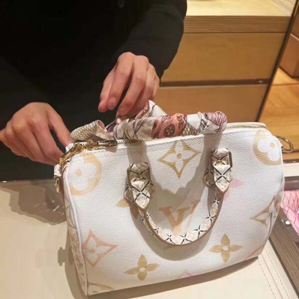 Louis Vuitton Women LV Speedy Bandoulière 25 Beige Monogram Coated Canvas Double Zip Padlock - Image 8