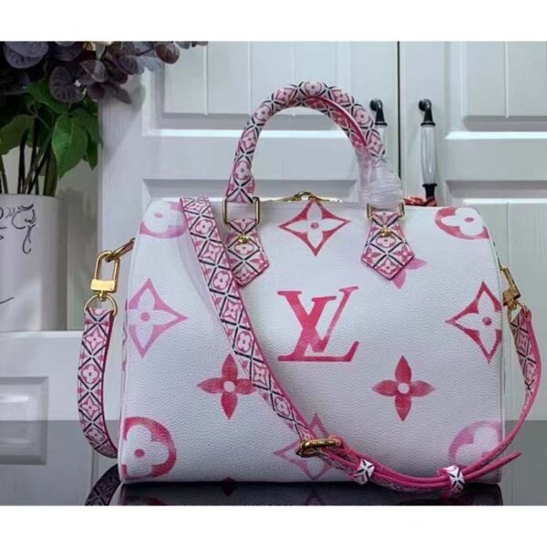 Louis Vuitton Women LV Speedy Bandoulière 25 Pink Monogram Coated Canvas Double Zip Padlock - Image 3