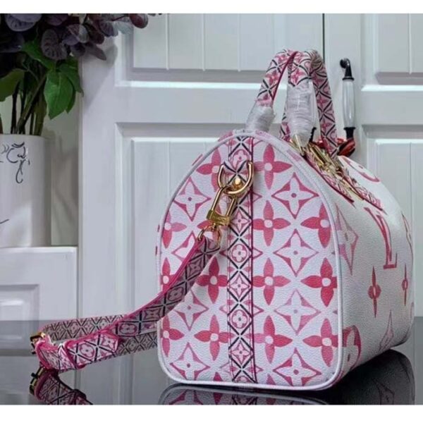 Louis Vuitton Women LV Speedy Bandoulière 25 Pink Monogram Coated Canvas Double Zip Padlock - Image 4