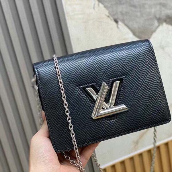 Louis Vuitton Women LV Twist Belt Chain Pouch Black Silver Epi Grained Cowhide Leather - Image 3