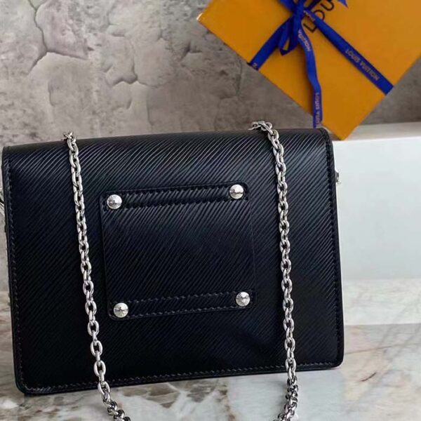 Louis Vuitton Women LV Twist Belt Chain Pouch Black Silver Epi Grained Cowhide Leather - Image 4