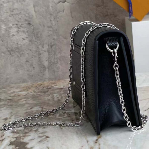 Louis Vuitton Women LV Twist Belt Chain Pouch Black Silver Epi Grained Cowhide Leather - Image 6