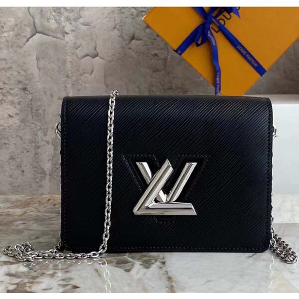 Louis Vuitton Women LV Twist Belt Chain Pouch Black Silver Epi Grained Cowhide Leather - Image 2