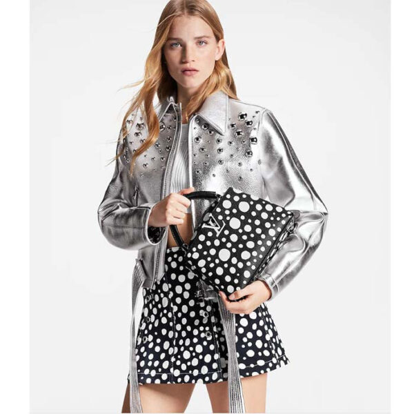 Louis Vuitton Women LV x YK Capucines BB Black White Taurillon Bull Calf Leather Infinity Dots Print - Image 12