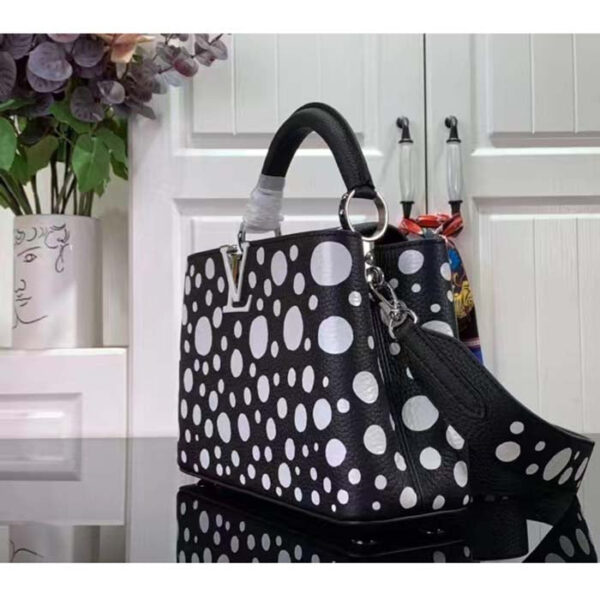 Louis Vuitton Women LV x YK Capucines BB Black White Taurillon Bull Calf Leather Infinity Dots Print - Image 4