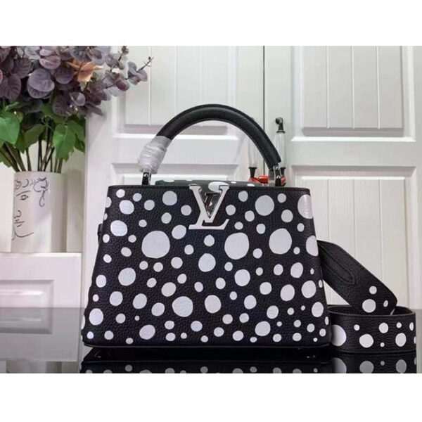 Louis Vuitton Women LV x YK Capucines BB Black White Taurillon Bull Calf Leather Infinity Dots Print - Image 2