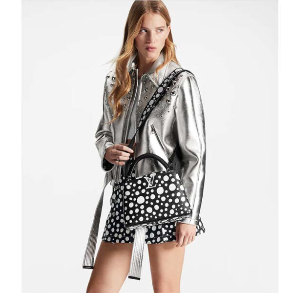 Louis Vuitton Women LV x YK Capucines BB Black White Taurillon Bull Calf Leather Infinity Dots Print - Image 11