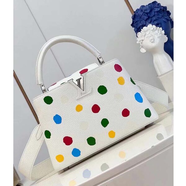 Louis Vuitton Women LV x YK Capucines BB White Taurillon Bull Calf Leather 3D Painted Dots - Image 3