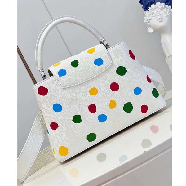 Louis Vuitton Women LV x YK Capucines BB White Taurillon Bull Calf Leather 3D Painted Dots - Image 4
