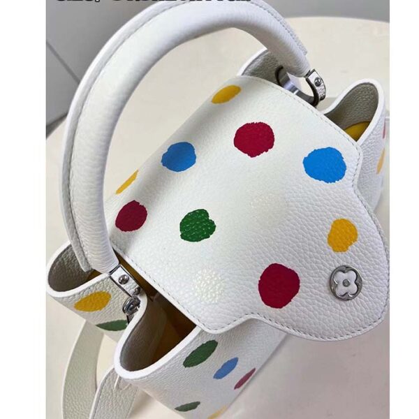 Louis Vuitton Women LV x YK Capucines BB White Taurillon Bull Calf Leather 3D Painted Dots - Image 7