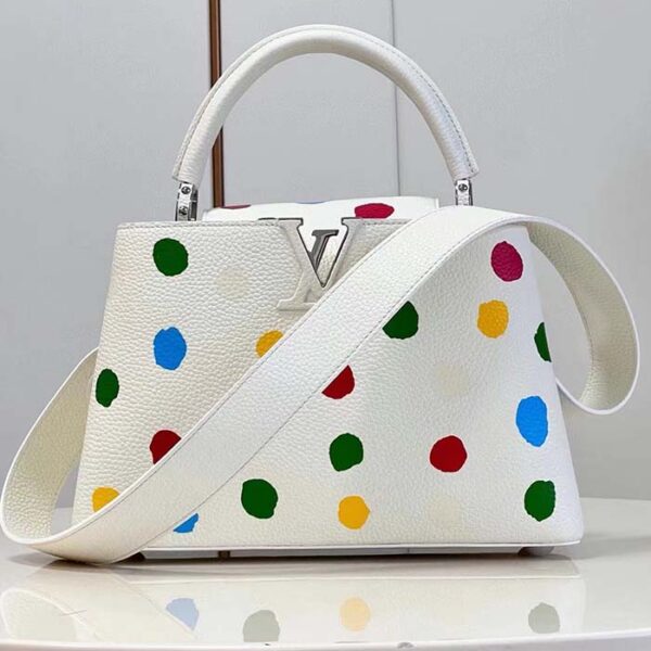 Louis Vuitton Women LV x YK Capucines BB White Taurillon Bull Calf Leather 3D Painted Dots - Image 2