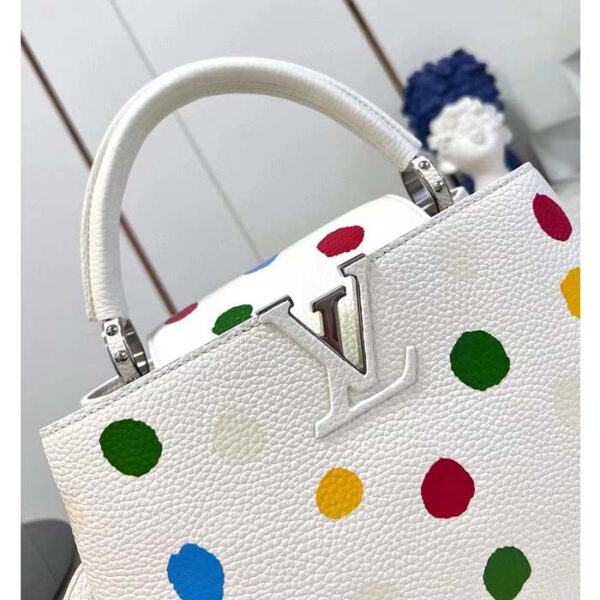 Louis Vuitton Women LV x YK Capucines BB White Taurillon Bull Calf Leather 3D Painted Dots - Image 9