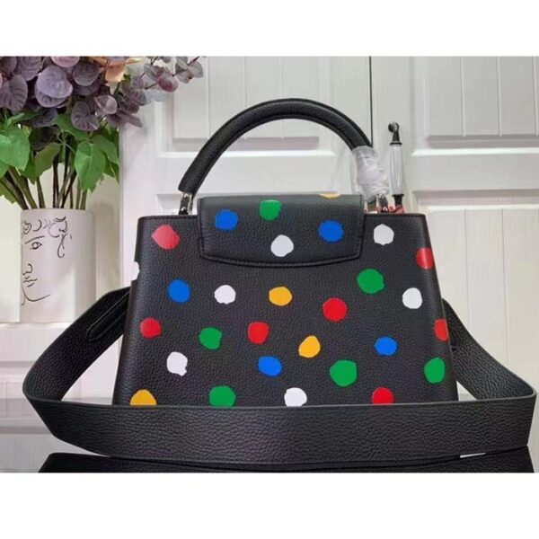 Louis Vuitton Women LV x YK Capucines MM Black Taurillon Bull Calf Leather 3D Painted Dots Print - Image 3