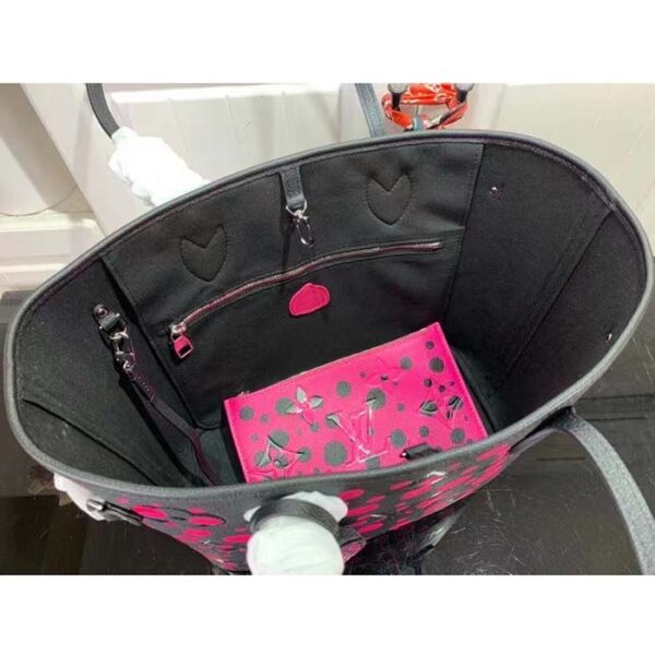 Louis Vuitton Women LV x YK Neverfull MM Black Fuchsia Embossed Grained Monogram Empreinte Cowhide - Image 6