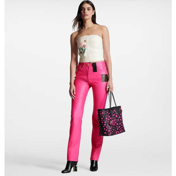Louis Vuitton Women LV x YK Neverfull MM Black Fuchsia Embossed Grained Monogram Empreinte Cowhide - Image 11
