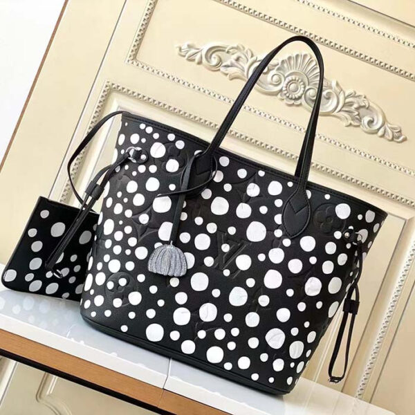 Louis Vuitton Women LVxYK Neverfull MM Tote Black White Embossed Grained Monogram Empreinte Cowhide - Image 3