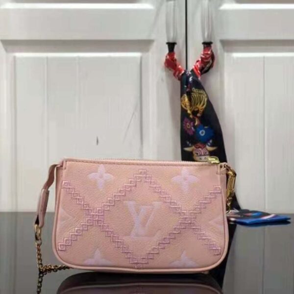 Louis Vuitton Women Mini Pochette Accessoires Pink Monogram Empreinte Embroidered Cowhide - Image 3