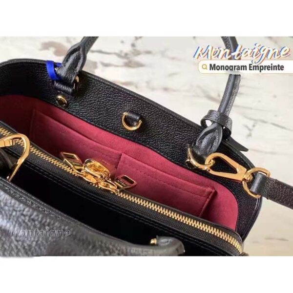 Louis Vuitton Women Montaigne BB Handbag Black Beige Embossed Grained Cowhide Leather - Image 7