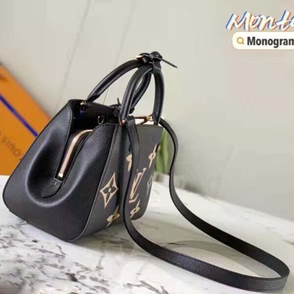 Louis Vuitton Women Montaigne BB Handbag Black Beige Embossed Grained Cowhide Leather - Image 5