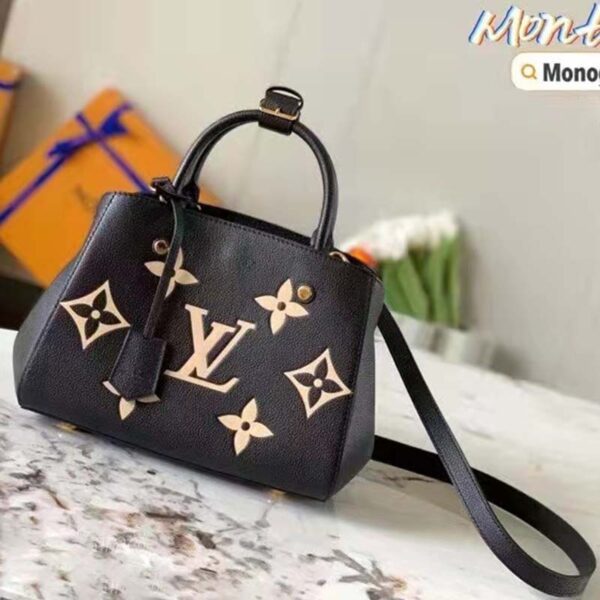 Louis Vuitton Women Montaigne BB Handbag Black Beige Embossed Grained Cowhide Leather - Image 2