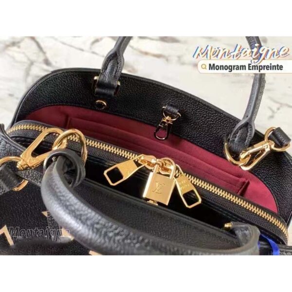 Louis Vuitton Women Montaigne BB Handbag Black Beige Embossed Grained Cowhide Leather - Image 8