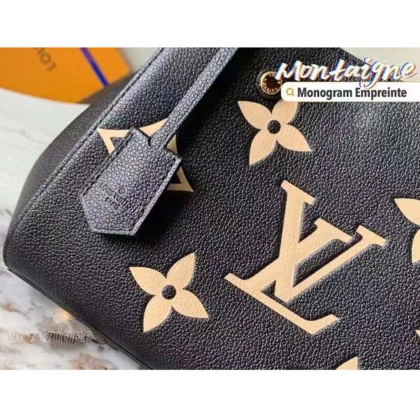 Louis Vuitton Women Montaigne BB Handbag Black Beige Embossed Grained Cowhide Leather - Image 6