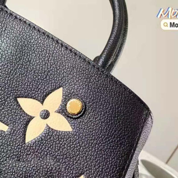 Louis Vuitton Women Montaigne BB Handbag Black Beige Embossed Grained Cowhide Leather - Image 9